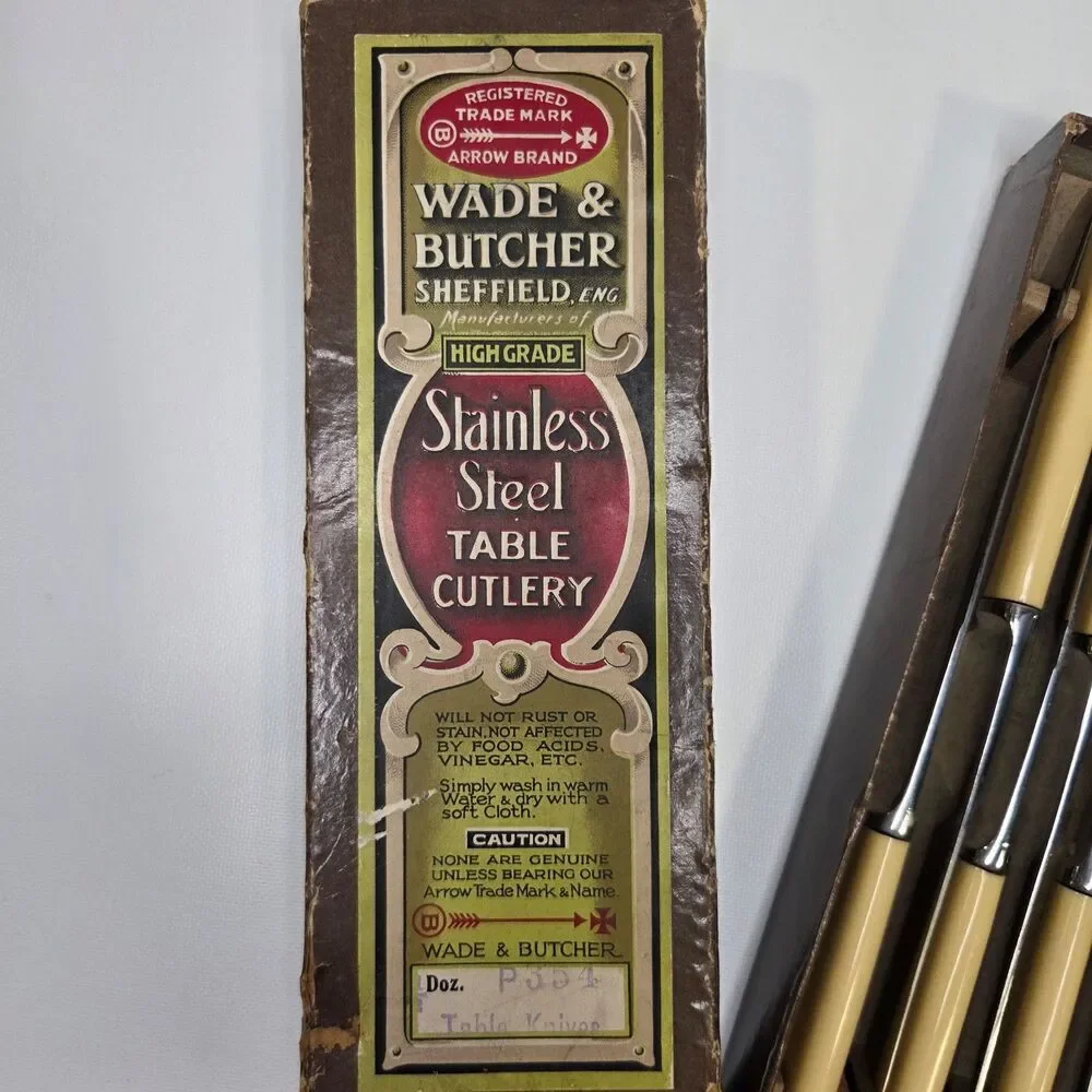 Wade & Butcher Table Cutlery Knife Set Original Box England Stainless Steel